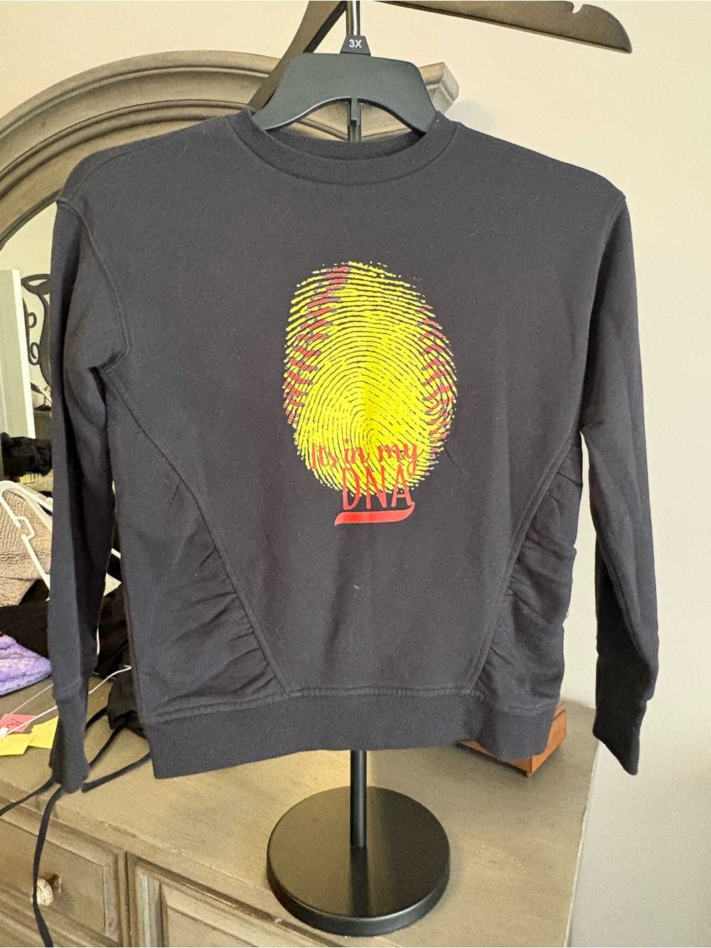 Black Girls Crewneck Softball Sweatshirt with Yellow Fingerprint Graphic